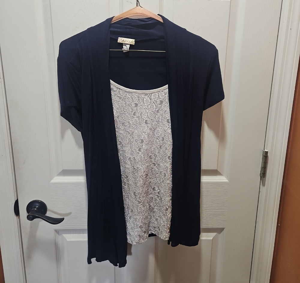 Lavish Blue and White Camisole with Lace Detail